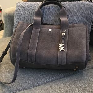 Michael Kors ChocolateSuede Crossbody Satchel Bag with MK Charm